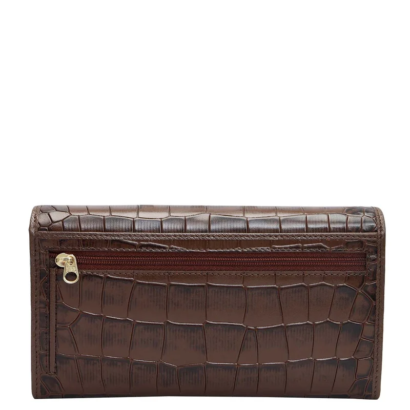 Da Milano Walnut Croco Leather Ladies Wallet - Walnut for Women | Best Price UAE